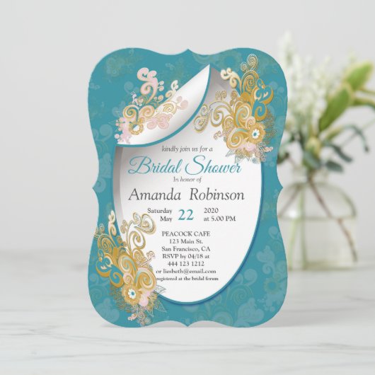 うれしそうな抽象芸術ピンク、スカイブルー – ピンク色の花 招待状 (スタンド正面)