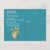 うれしそうな抽象芸術ピンク、スカイブルー – ピンク色の花 案内ポストカード (裏面)