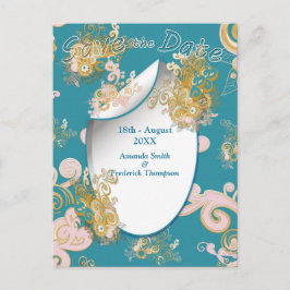 うれしそうな抽象芸術ピンク、スカイブルー – ピンク色の花 案内ポストカード