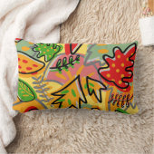 うれしそうな植物性の葉の赤い黄色のピンクの可愛い装飾 ランバークッション (ブランケット)