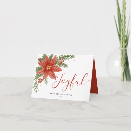 うれしそうな水色ポインセチアフローラクリスマス シーズンカード (正面)