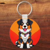 うれしそうな漫画の犬イラストレーション キーホルダー (裏面)