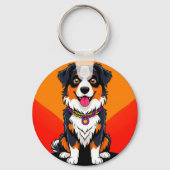 うれしそうな漫画の犬イラストレーション キーホルダー (裏面)