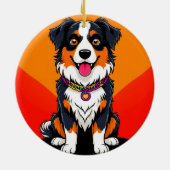 うれしそうな漫画の犬イラストレーション セラミックオーナメント (裏面)