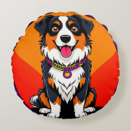 うれしそうな漫画の犬イラストレーション ラウンドクッション