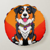 うれしそうな漫画の犬イラストレーション ラウンドクッション (裏面)