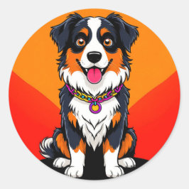 うれしそうな漫画の犬イラストレーション ラウンドシール