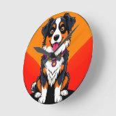 うれしそうな漫画の犬イラストレーション ラウンド壁時計 (傾斜)