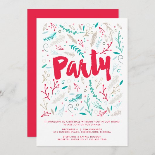 うれしそうな紅葉クリスマスホリデーパーティー招待状 招待状 (正面/裏面)
