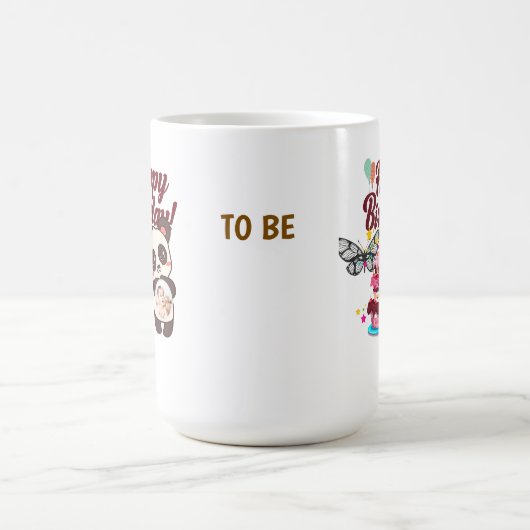 うれしそうな紙吹雪ハッピーバースデー挨拶 コーヒーマグカップ (中央)