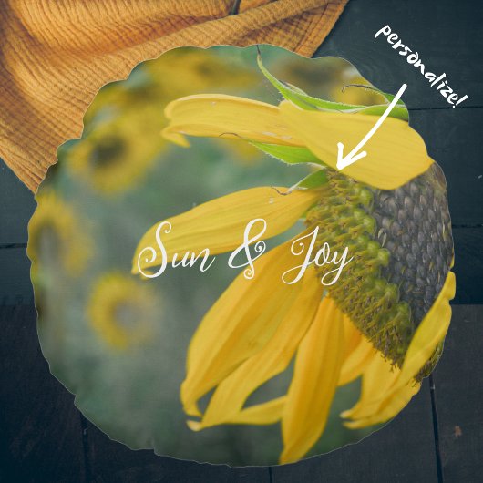 うれしそうな素朴なヒマワリ ラウンドクッション