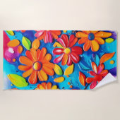 うれしそうな絵を描フローラ ビーチタオル (正面)