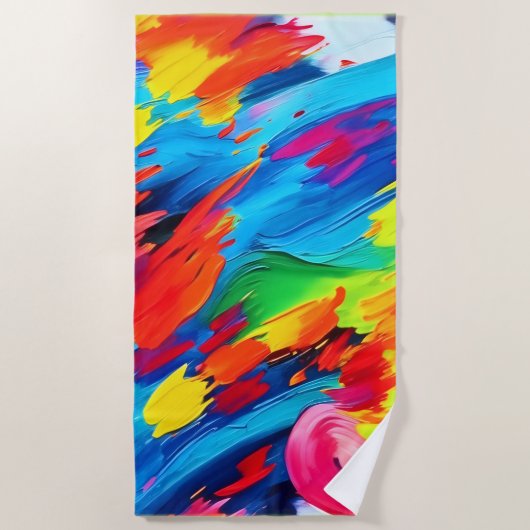 うれしそうな色の絵を描爆発 ビーチタオル (正面)