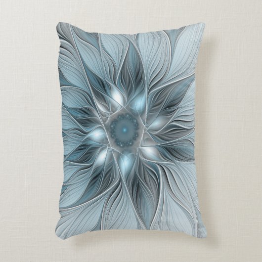 うれしそうな花抽象芸術ブルーグレーフローラフラクタル アクセントクッション (正面(垂直))