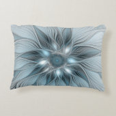 うれしそうな花抽象芸術ブルーグレーフローラフラクタル アクセントクッション (裏面)
