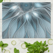 うれしそうな花抽象芸術ブルーグレーフローラフラクタル キッチンタオル (折り畳み)