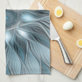 うれしそうな花抽象芸術ブルーグレーフローラフラクタル キッチンタオル (四つ折り)