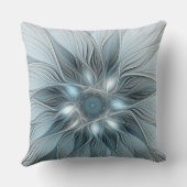 うれしそうな花抽象芸術ブルーグレーフローラフラクタル クッション (裏面)
