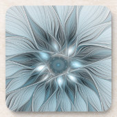 うれしそうな花抽象芸術ブルーグレーフローラフラクタル コースター (正面)