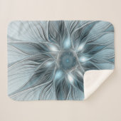うれしそうな花抽象芸術ブルーグレーフローラフラクタル シェルパブランケット (正面(横))