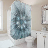 うれしそうな花抽象芸術ブルーグレーフローラフラクタル シャワーカーテン (インサイチュ)