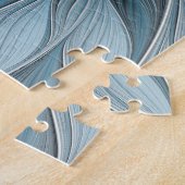 うれしそうな花抽象芸術ブルーグレーフローラフラクタル ジグソーパズル (側面)