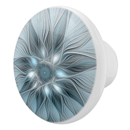 うれしそうな花抽象芸術ブルーグレーフローラフラクタル セラミックノブ (右)