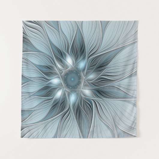 うれしそうな花抽象芸術ブルーグレーフローラフラクタル タペストリー (正面(横))