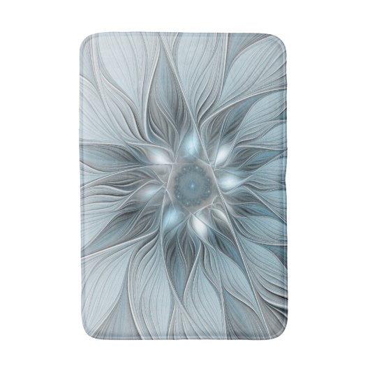 うれしそうな花抽象芸術ブルーグレーフローラフラクタル バスマット (正面縦)