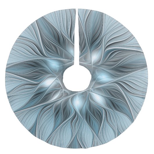 うれしそうな花抽象芸術ブルーグレーフローラフラクタル ブラッシュドポリエステルツリースカート (正面)