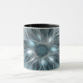 うれしそうな花抽象芸術ブルーグレーフローラフラクタル マグカップ (中央)