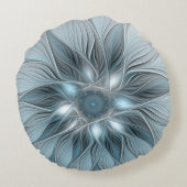 うれしそうな花抽象芸術ブルーグレーフローラフラクタル ラウンドクッション (裏面)
