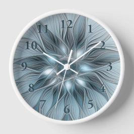 うれしそうな花抽象芸術ブルーグレーフローラフラクタル 壁時計