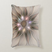 うれしそうな花抽象芸術ベージュブラウンフローラフラクタル アクセントクッション (正面(垂直))