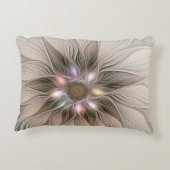 うれしそうな花抽象芸術ベージュブラウンフローラフラクタル アクセントクッション (裏面)