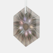 うれしそうな花抽象芸術ベージュブラウンフローラフラクタル ガラスオーナメント (正面左)