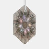うれしそうな花抽象芸術ベージュブラウンフローラフラクタル ガラスオーナメント (正面右)
