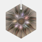 うれしそうな花抽象芸術ベージュブラウンフローラフラクタル ガラスオーナメント (裏面)