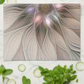 うれしそうな花抽象芸術ベージュブラウンフローラフラクタル キッチンタオル (折り畳み)