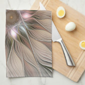 うれしそうな花抽象芸術ベージュブラウンフローラフラクタル キッチンタオル (四つ折り)