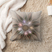 うれしそうな花抽象芸術ベージュブラウンフローラフラクタル クッション (ブランケット)