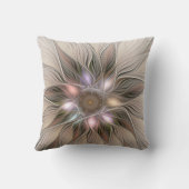 うれしそうな花抽象芸術ベージュブラウンフローラフラクタル クッション (裏面)