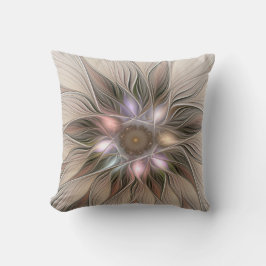 うれしそうな花抽象芸術ベージュブラウンフローラフラクタル クッション