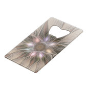 うれしそうな花抽象芸術ベージュブラウンフローラフラクタル クレジットカード栓抜き (正面アングル)