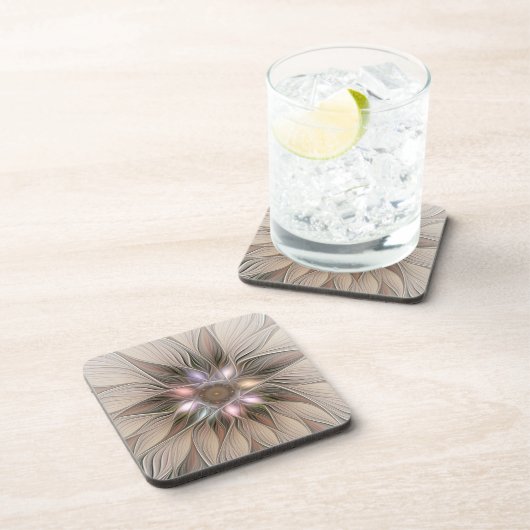うれしそうな花抽象芸術ベージュブラウンフローラフラクタル コースター (右側)