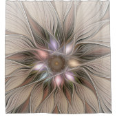 うれしそうな花抽象芸術ベージュブラウンフローラフラクタル シャワーカーテン (正面)