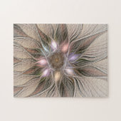 うれしそうな花抽象芸術ベージュブラウンフローラフラクタル ジグソーパズル (横)