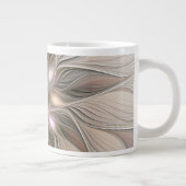 うれしそうな花抽象芸術ベージュブラウンフローラフラクタル ジャンボコーヒーマグカップ (右)