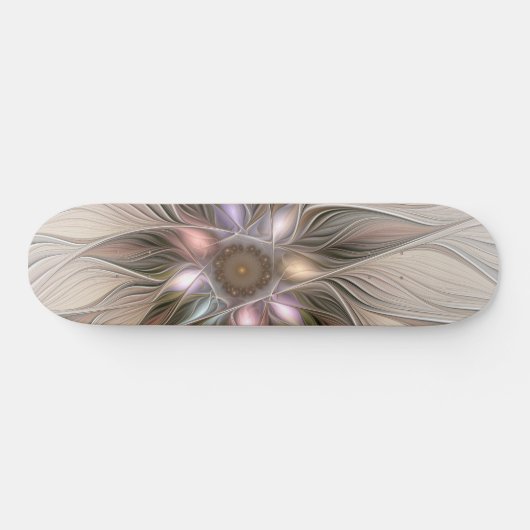 うれしそうな花抽象芸術ベージュブラウンフローラフラクタル スケートボード (横)