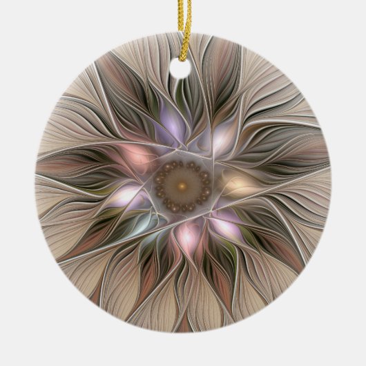 うれしそうな花抽象芸術ベージュブラウンフローラフラクタル セラミックオーナメント (正面)